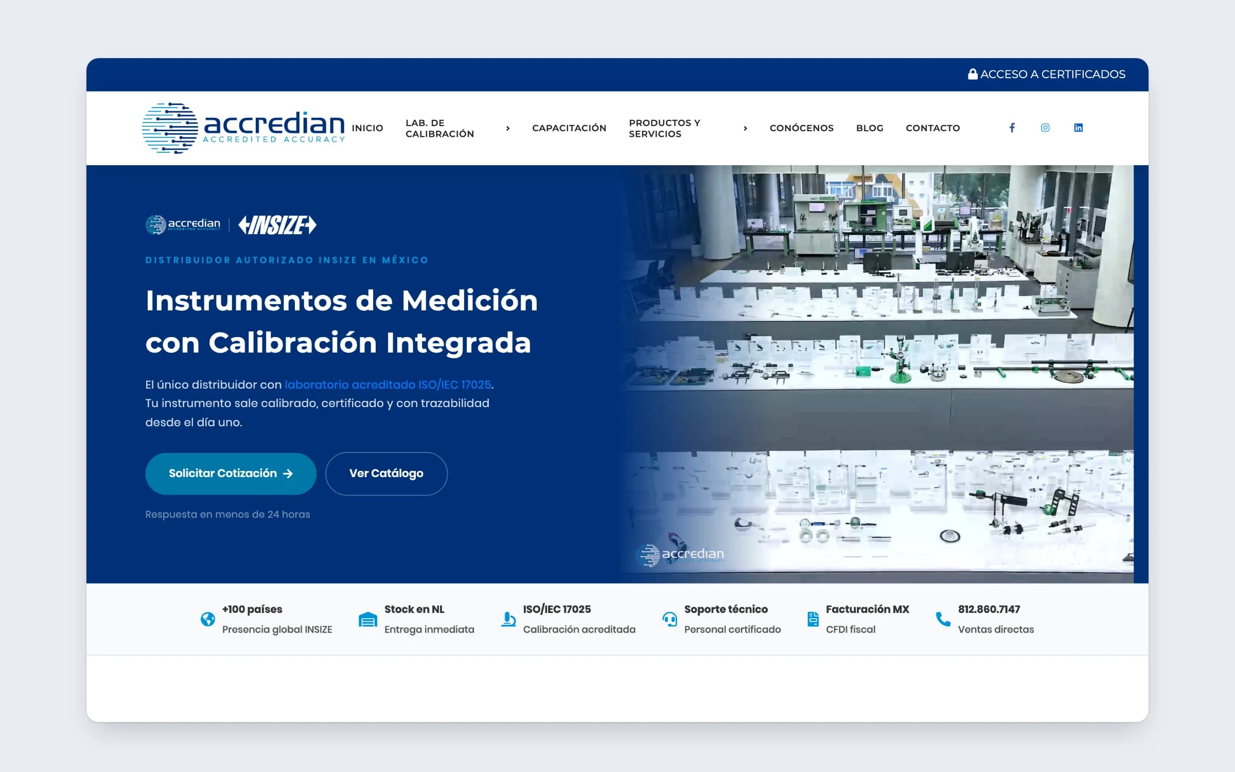 Accredian's INSIZE landing: instruments with calibration included