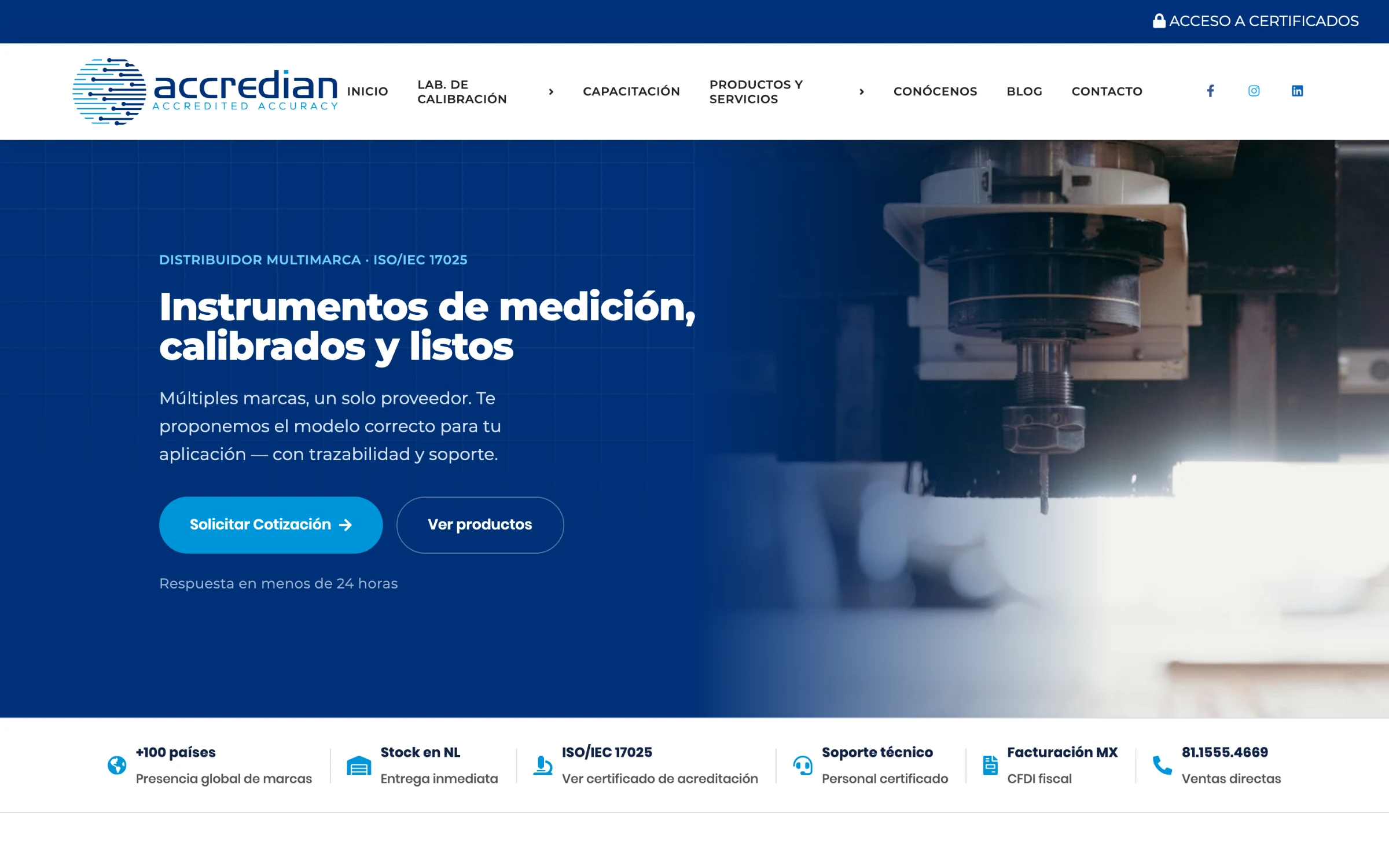 Accredian products landing: measuring instruments, calibrated and ready