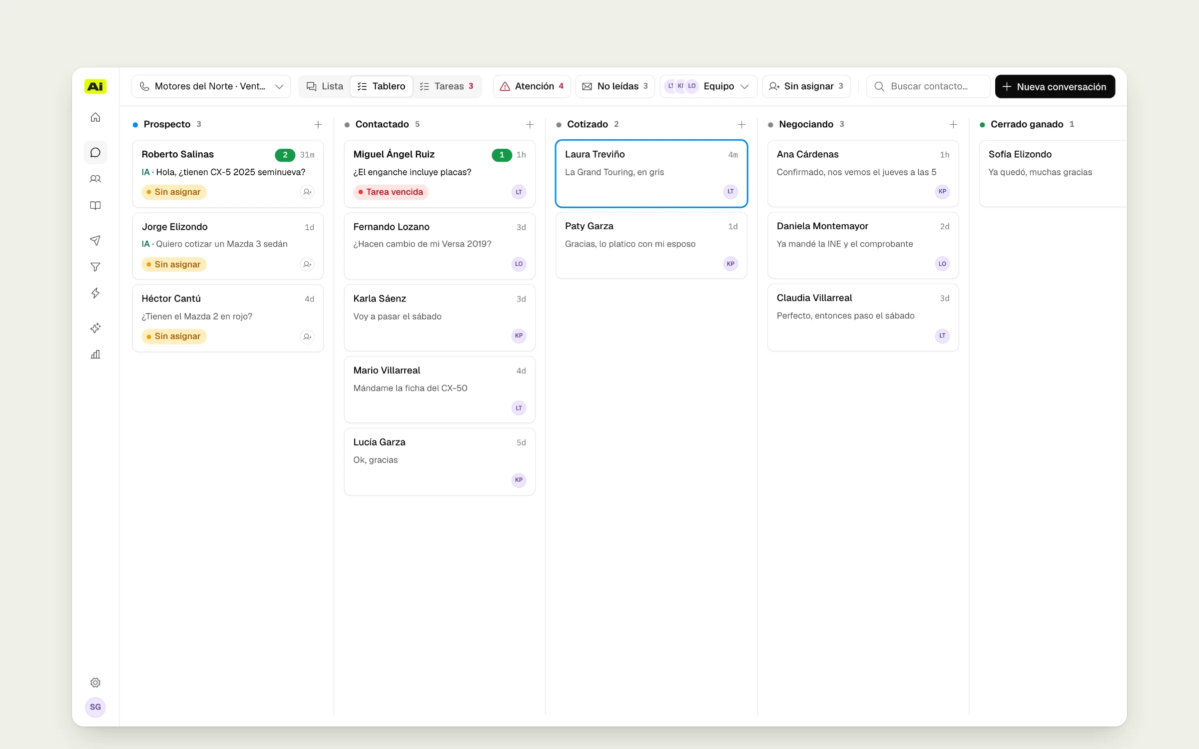 BDC Ai conversation kanban, from prospect to closed won