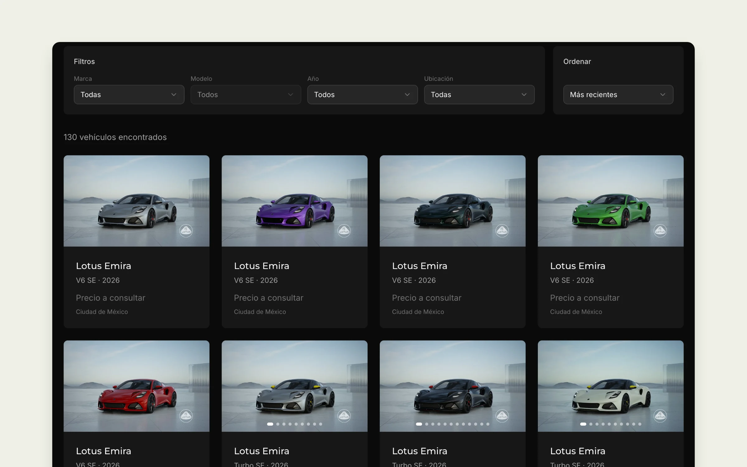 H Collection new-car inventory with filters